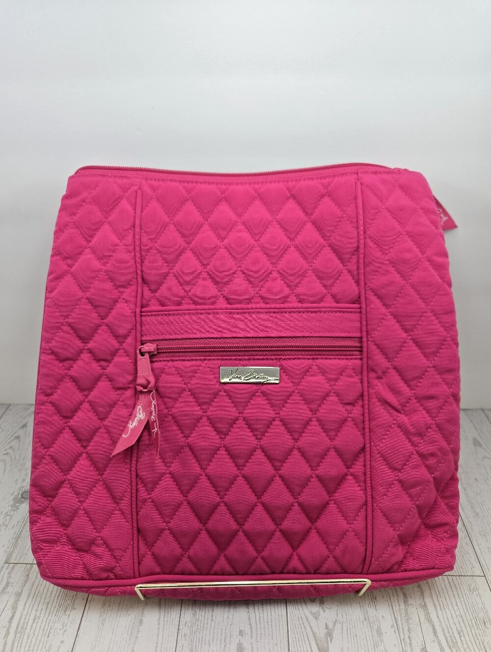 New Vera Bradley Pink Quilted Fabric Shoulder Bag Zip Closure Adjustable Strap